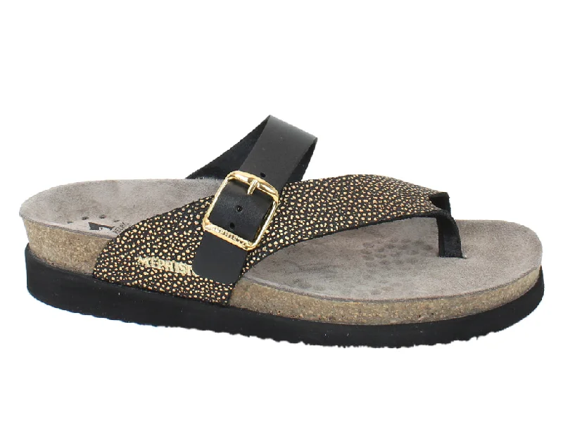 Comfortable sandals for women with padded straps and soft footbed for long wear-Mephisto Sandals Helen Black/Gold