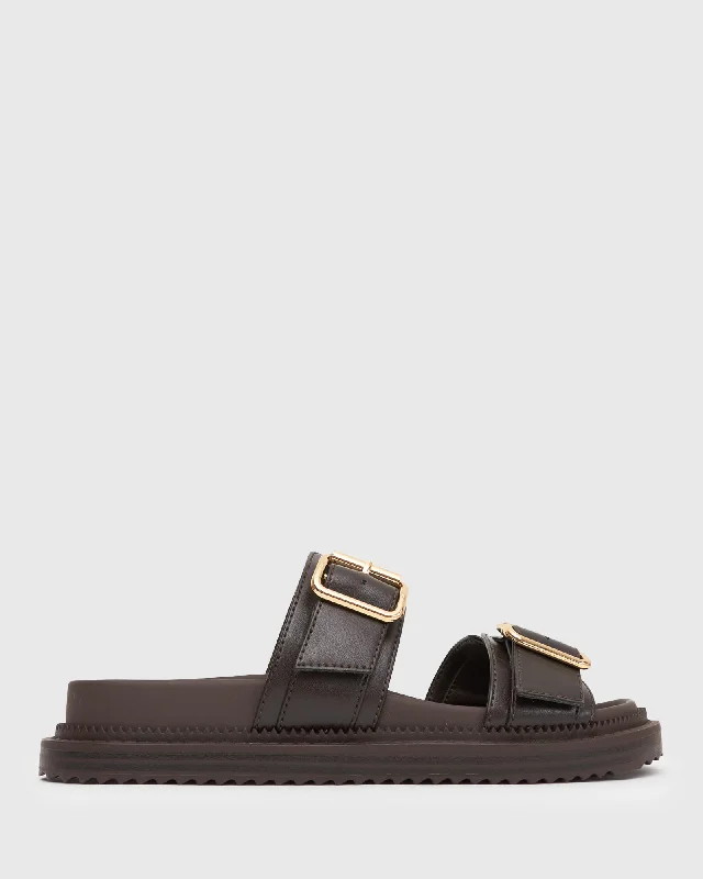 Boho-inspired sandals for women with braided straps and earthy tones-MIDTOWN Feature Buckle Footbed Sandals