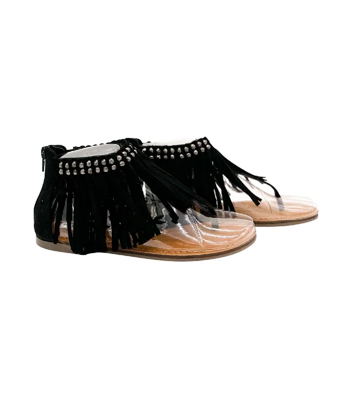 Stylish sandals for women with metallic leather straps and cushioned footbed-Solene Sandals in Black