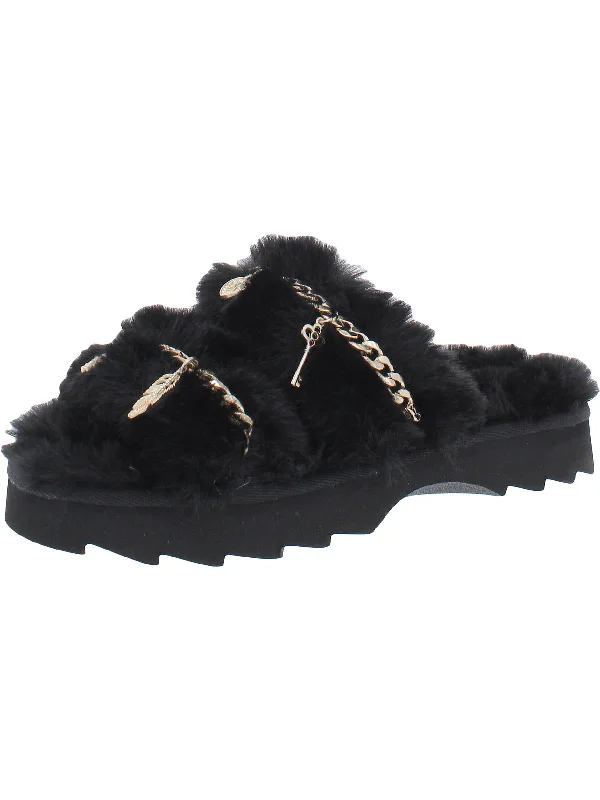 Fashionable sandals for men with athletic-inspired design and lightweight feel-Paiygef Womens Faux Fur Slip On Slide Sandals