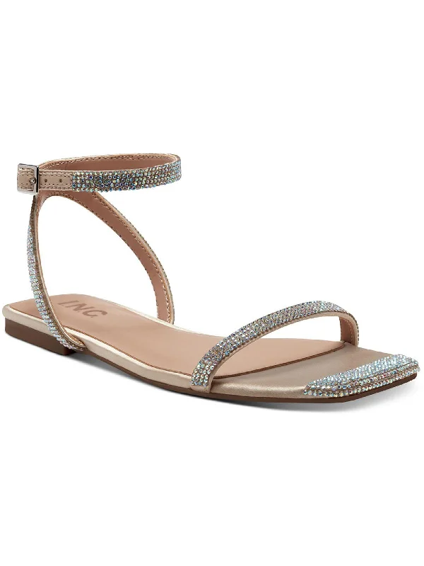 Casual sandals for women with flat soles and adjustable straps for easy wear-Persida Womens Embellished Square Toe Flat Sandals