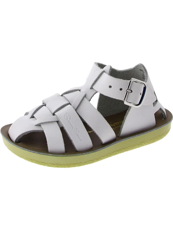 Casual sandals for women with wide straps and flat sole for relaxed fit-Sharks Girls Leather Ankle Strap Strappy Sandals