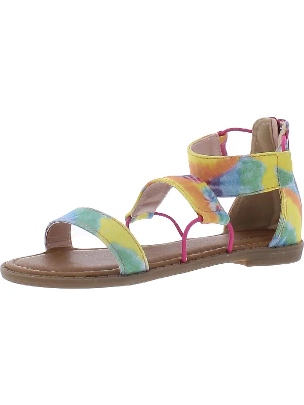 Comfortable sandals for men with memory foam footbed and adjustable straps for fit-Spray Girls Tie Dye Ankle Strap Flat Sandals