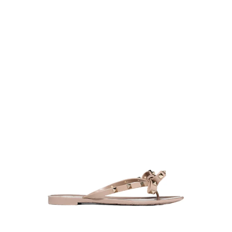 High-heeled sandals for women with satin finish and open-toe design for formal look-Valentino Garavani Rubber Rockstud Thong Sandals