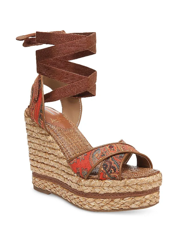 Stylish sandals for women with unique buckle details and flat design-Vaughn Womens Paisley Raffia Wedge Sandals