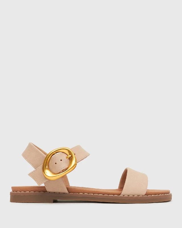 Stylish sandals for women with metallic leather straps and cushioned footbed-PRE-ORDER Wider Fit ATLANTA Vegan Flat Sandals