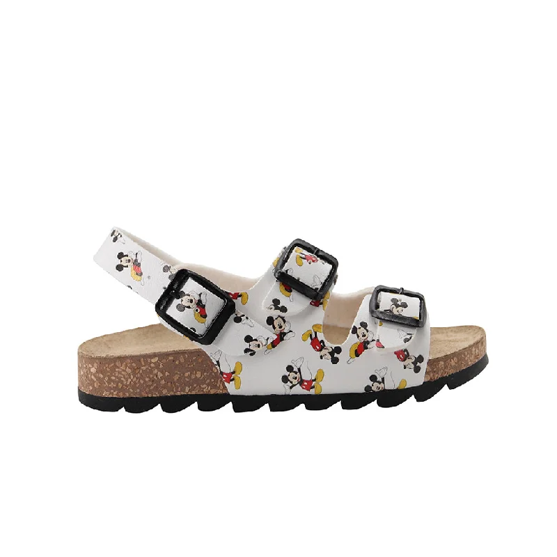 Comfortable sandals for women with extra padding and wide fit options-White Mickey Mouse Buckle Sandals