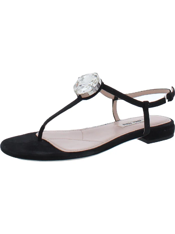 Casual sandals for women with flat soles and adjustable straps for easy wear-Womens Leather Buckle T-Strap Sandals