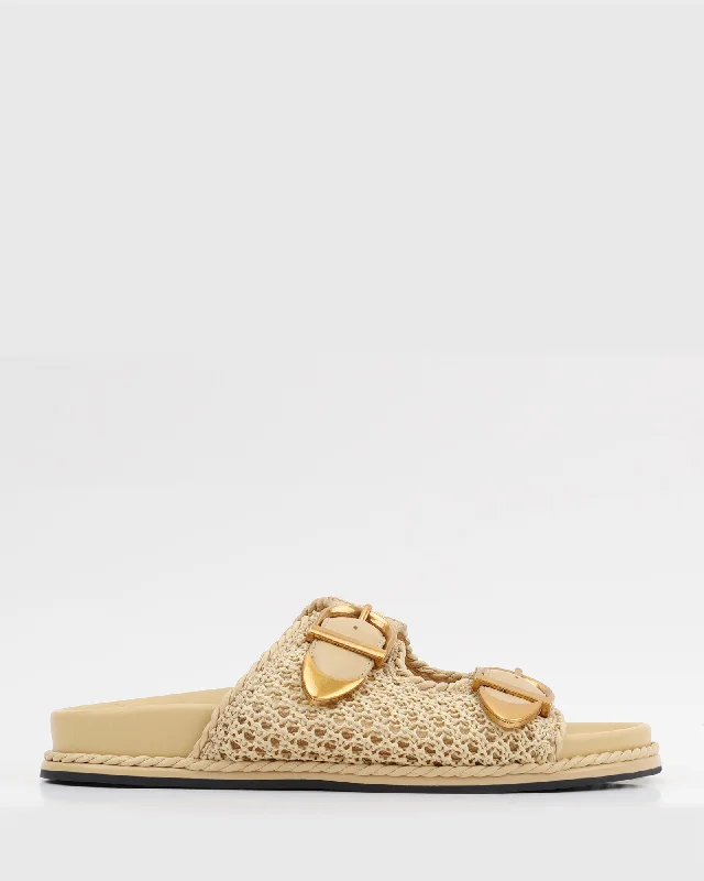 Stylish sandals for men with leather straps and trendy buckle design for versatile looks-ZOYA Raffia Slide Sandals