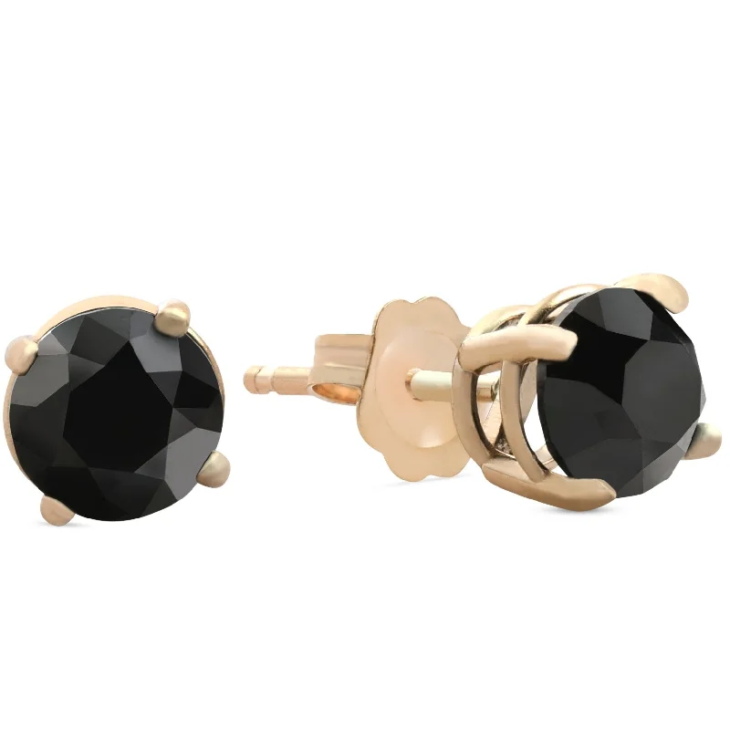 Hoop earrings with a matte black finish for a sleek, edgy vibe-1 1/2 ct Yellow Gold Round Black Diamond Studs Womens Earrings