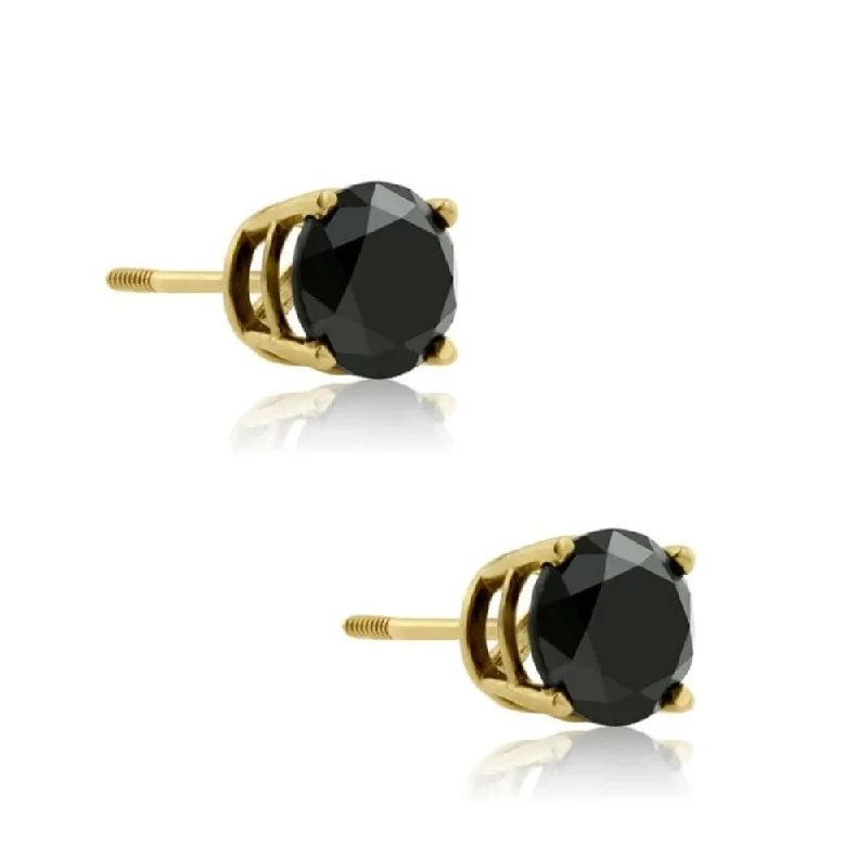 Hoop earrings with twisted metal designs for a dynamic and modern style-1 1/2ct Black Diamond Screw Back Studs Yellow Gold Women's Earrings