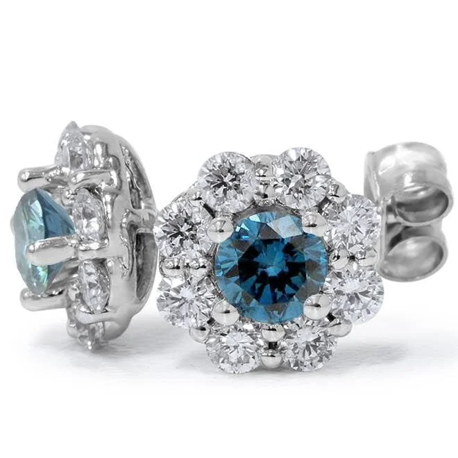 Hoop earrings with hearts for a sweet and romantic gesture-1 1/2ct Halo Fire Blue & White Diamond Studs White Gold