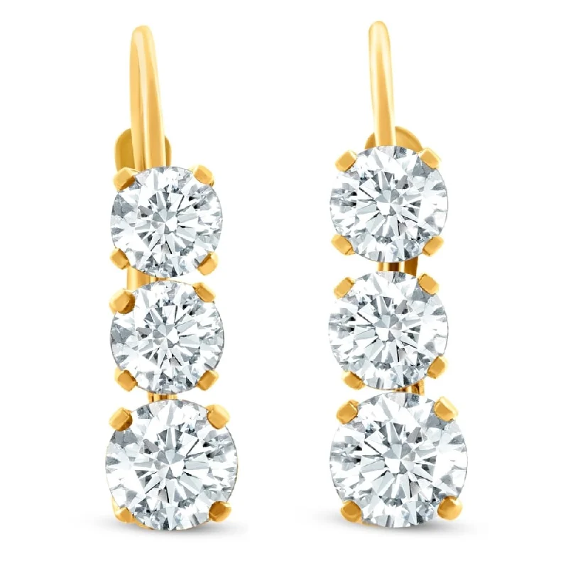 Best hoop earrings with butterfly motifs for a playful and whimsical appearance-1 1/2Ct Three Stone Diamond Leverback Hoops Women's Earrings Gold 1/2" Tall