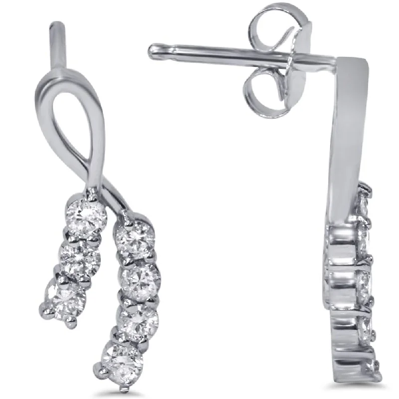 Hoop earrings with removable pendants for a versatile and customizable accessory-1/2ct Diamond Ribbon Journey Earrings White Gold Studs