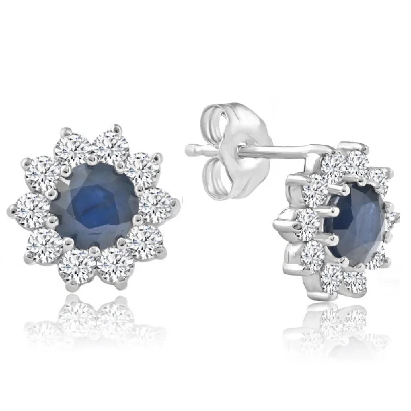 Best hoop earrings with butterfly motifs for a playful and whimsical appearance-1 3/4ct Blue Sapphire & Diamond Halo Studs Earrings White Gold