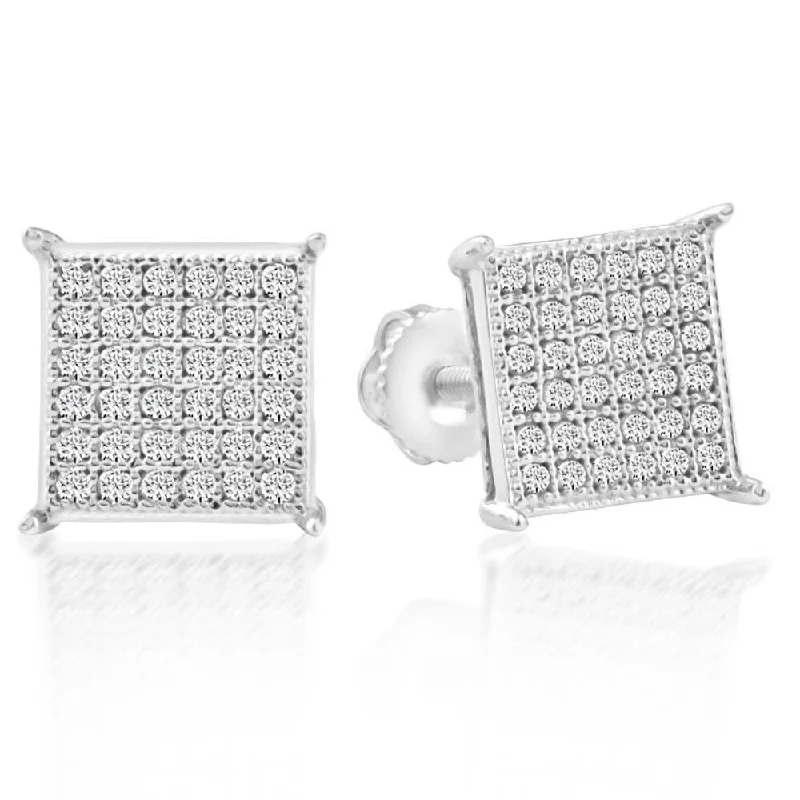 Hoop earrings with dangling charms for a playful and fun look-1/3Ct Pave Round Cut Natural Diamond Studs Screw Back White Gold Womens Earrings