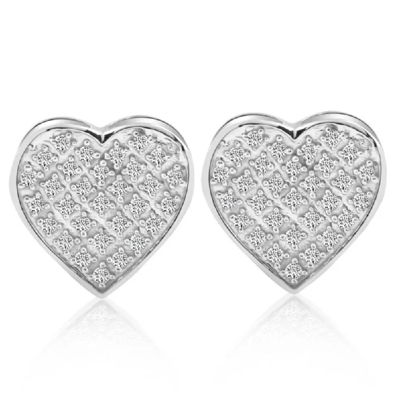 Best hoop earrings with vintage-style detailing for a nostalgic and timeless look-1/4 Ct Diamond Heart Studs Screw Back Earrings White or Yellow Gold 10.5mm Wide