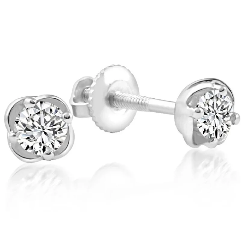 Hoop earrings with polished metal for a shiny and high-quality finish-1/4 Ct T.W. Round Cut Natural Diamond Studs White Gold Screw Back Earrings