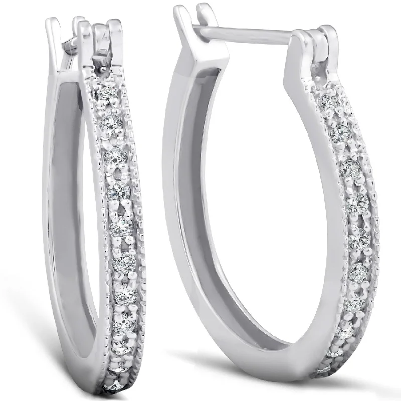 Hoop earrings with heart-shaped frames for a romantic and feminine look-1/4ct Diamonds Hoops Milgrained 14K White Gold