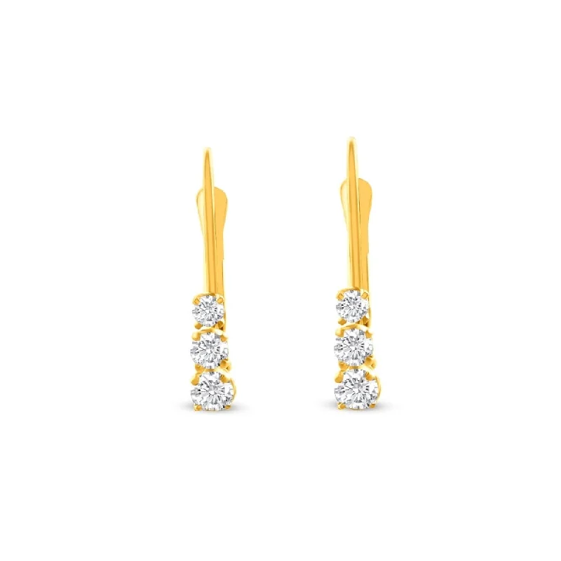 Best hoop earrings with Swarovski crystals for added sparkle and luxury-1/4Ct TW Three Stone Diamond Leverback Hoops Women's Earrings Gold 1/2" Tall