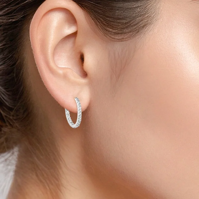 Hoop earrings with gold accents for a warm, elegant statement piece-1 Carat TW Lab-Grown Diamond Inside-Out Hoop Earrings in 14K White Gold