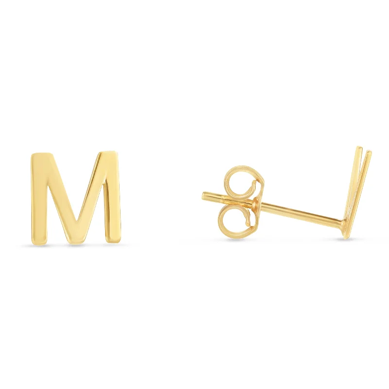 Hoop earrings with polished metal for a shiny and high-quality finish-14K Gold Initial M Stud Earring