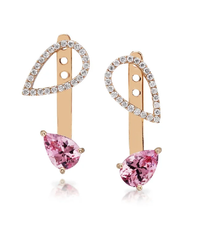 Best hoop earrings with enamel details for a colorful and modern look-14K Rose Gold Lotus Garnet/Diamond Earrings