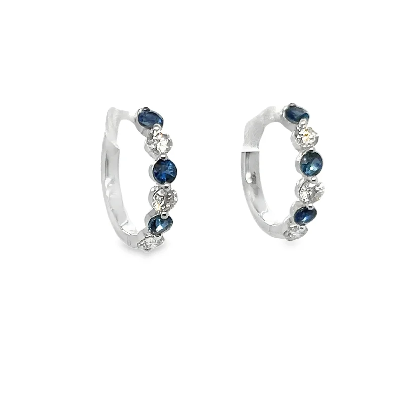 Best hoop earrings with custom designs for a personalized, unique accessory-14K White Gold Blue Sapphire & Diamond Small Hoop Earrings