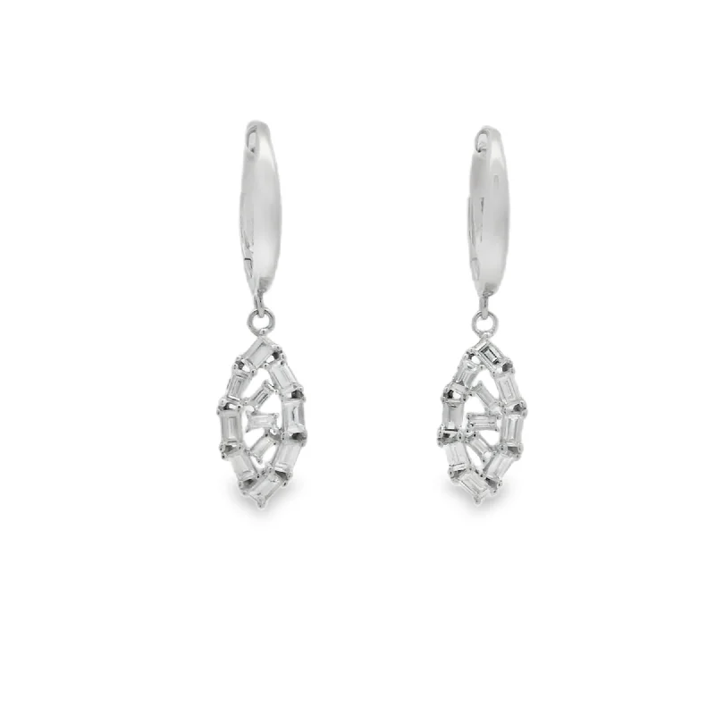 Hoop earrings with floral motifs for a feminine and nature-inspired look-14K White Gold Dangle Baguette Diamond Earrings