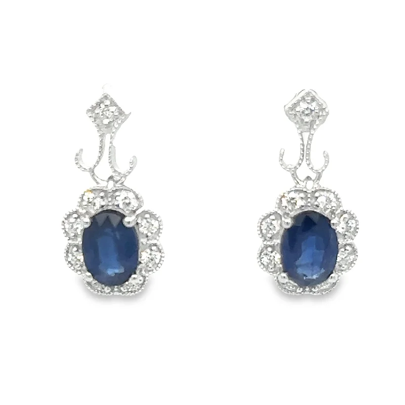 Hoop earrings with infinity loop designs for a continuous and eternal shape-14K White Gold Diamond & Sapphire Earrings