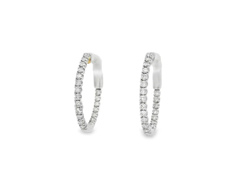 Hoop earrings with diamond-cut surfaces for added sparkle and shine-14K White Gold Oval Natural Diamond Hoops - .75ctw