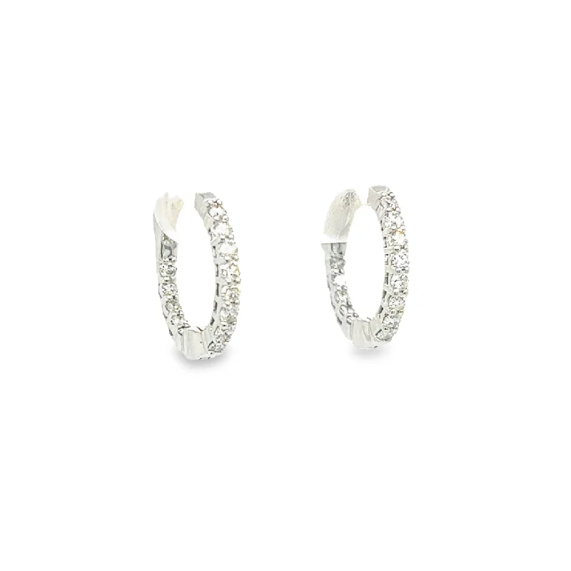 Hoop earrings with intricate designs for a unique and artistic appearance-14K White Gold Petite Diamond Hoop Earrings - .50ctw