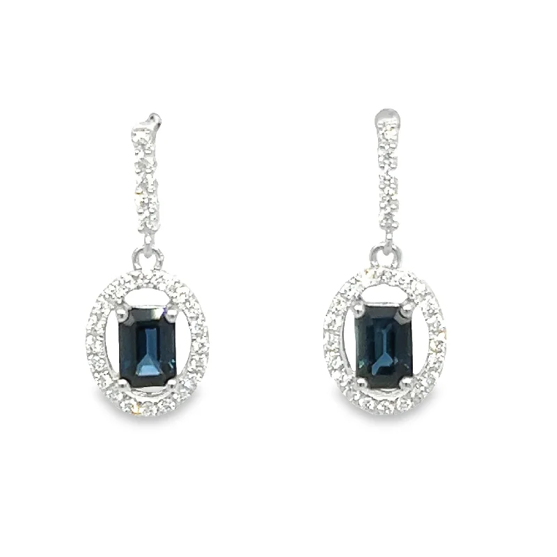 Best hoop earrings with geometric cuts for a sharp, modern appeal-14K White Gold Sapphire & Diamond Dangle Earrings