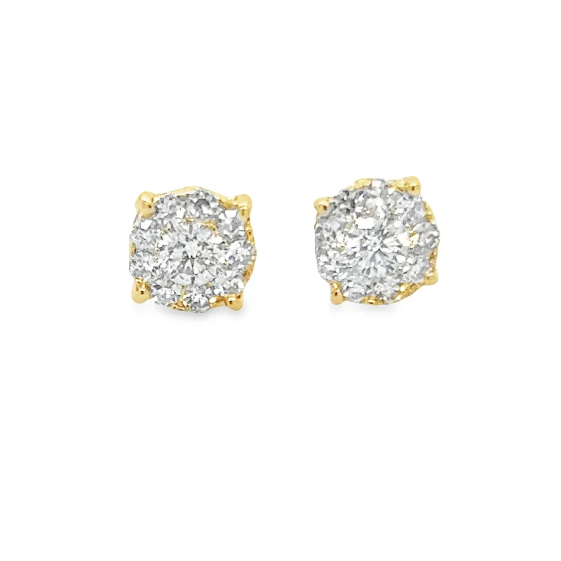 Best hoop earrings with textured silver for a rustic and organic finish-14K Yellow Gold Diamond Cluster Earrings - .76ctw