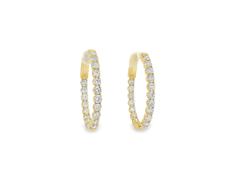 Hoop earrings with satin finishes for a smooth and elegant appearance-14K Yellow Gold Diamond Hoop Earrings - 2.09ctw