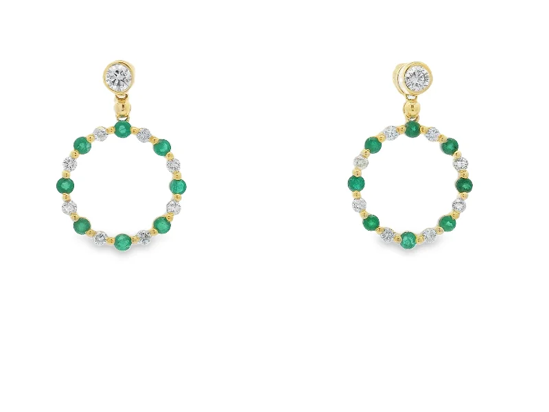 Best hoop earrings with cubic zirconia for a budget-friendly, dazzling look-14K Yellow Gold Emerald & Diamond Circular Earrings