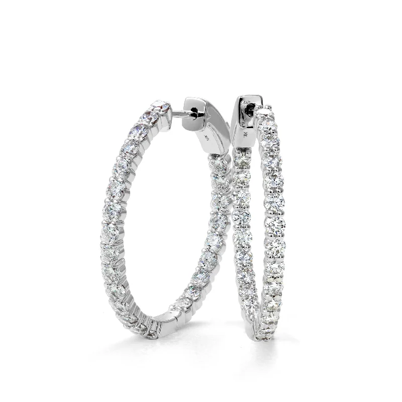 Hoop earrings with snake print designs for an edgy, wild appearance-18K White Gold Diamond Hoop Earrings - 2.00ctw