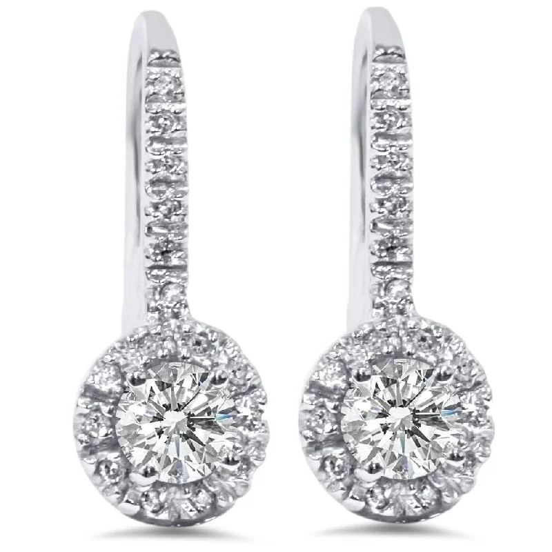 Small hoop earrings for a delicate and understated everyday wear-1ct Pave Halo Dangle Earrings White Gold