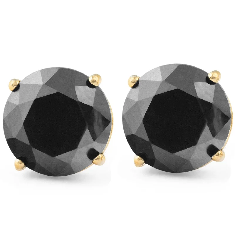 Hoop earrings with snake print designs for an edgy, wild appearance-2 1/2Ct Black Diamond Studs Yellow Gold Earrings