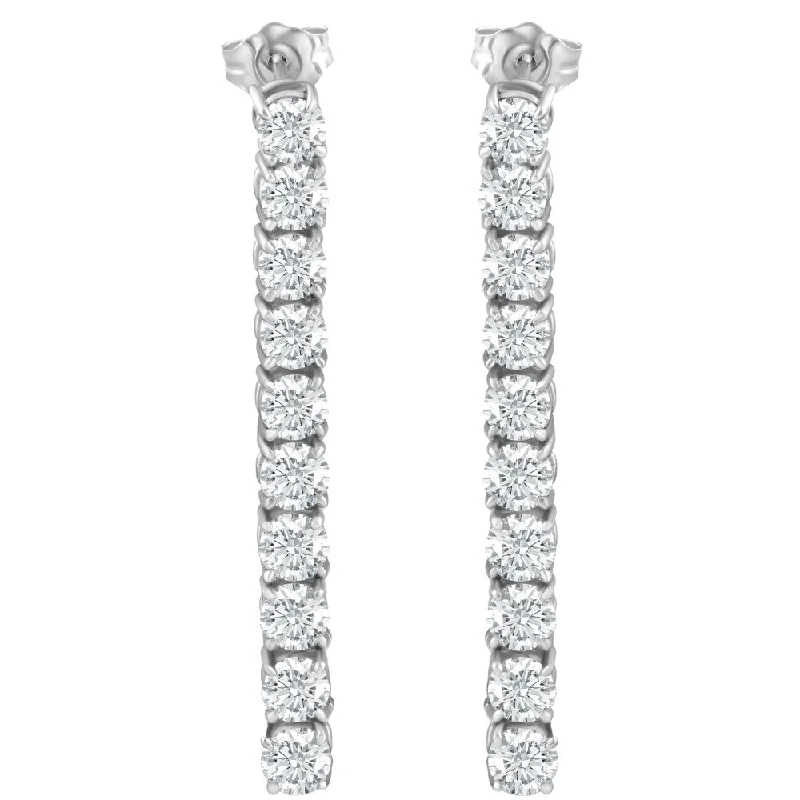 Best hoop earrings with intricate beaded details for a textured, stylish appearance-3 1/2Ct TW Real Diamond Dangle Earrings Women's Studs White Gold 1 1/2" Tall