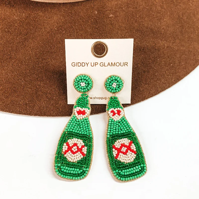 Hoop earrings with textured finishes for a vintage and classic style-Beaded Beer Bottle Earrings in Green