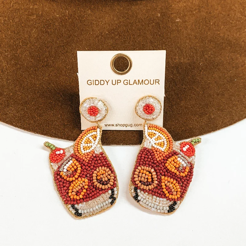 Best hoop earrings with blackened metal for an edgy and bold appearance-Beaded Bloody Mary Cocktail Earrings in Rust