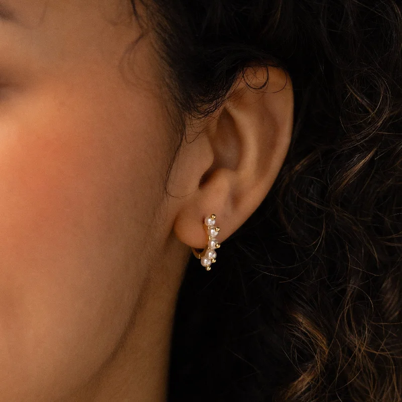 Best hoop earrings with intricate beaded details for a textured, stylish appearance-Beaded Pearl Huggies