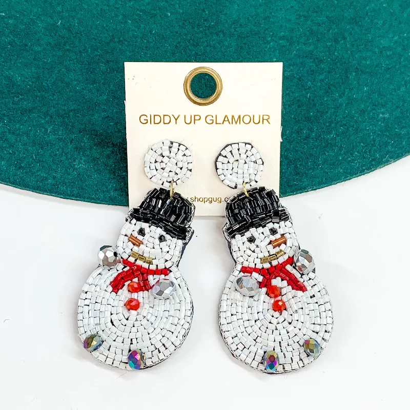 Best hoop earrings with gemstone accents for a colorful and elegant appearance-Beaded Snowman Earrings in White