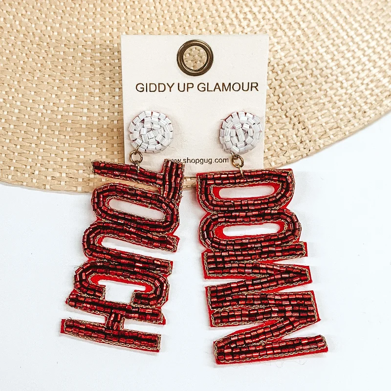 Hoop earrings with resin accents for a bold and colorful design-Beaded Touch Down Post Back Earrings in Burgundy and White