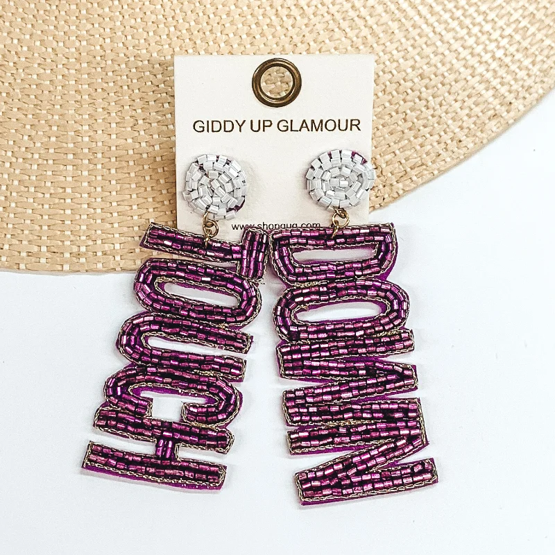 Best hoop earrings with satin ribbons for a soft, feminine appearance-Beaded Touch Down Post Back Earrings in Purple and White