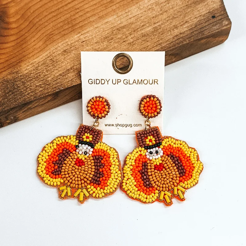 Hoop earrings with tortoiseshell designs for a chic and classic style-Beaded Turkey Earrings in Tan and Orange