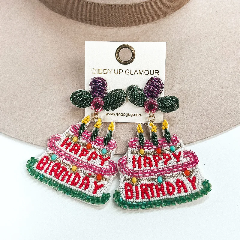 Best hoop earrings with baroque pearls for a luxurious and elegant vibe-Birthday Cake Beaded Earrings in Multicolor