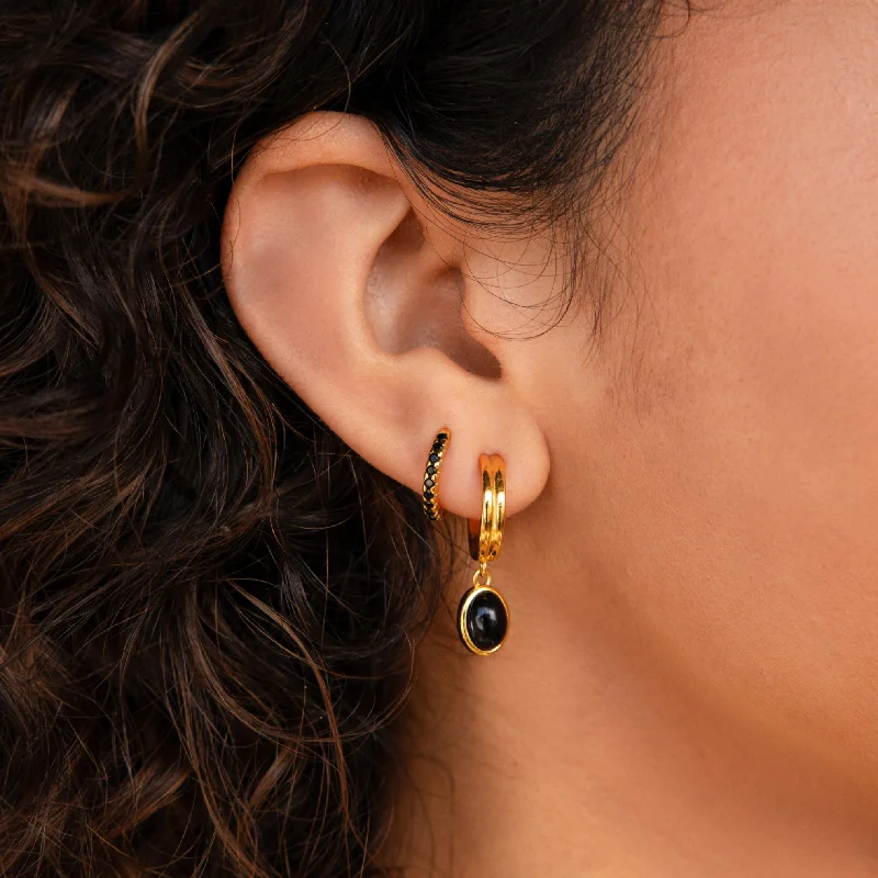 Best hoop earrings with asymmetrical designs for a fashion-forward, avant-garde look-Black Onyx Hoops Bundle