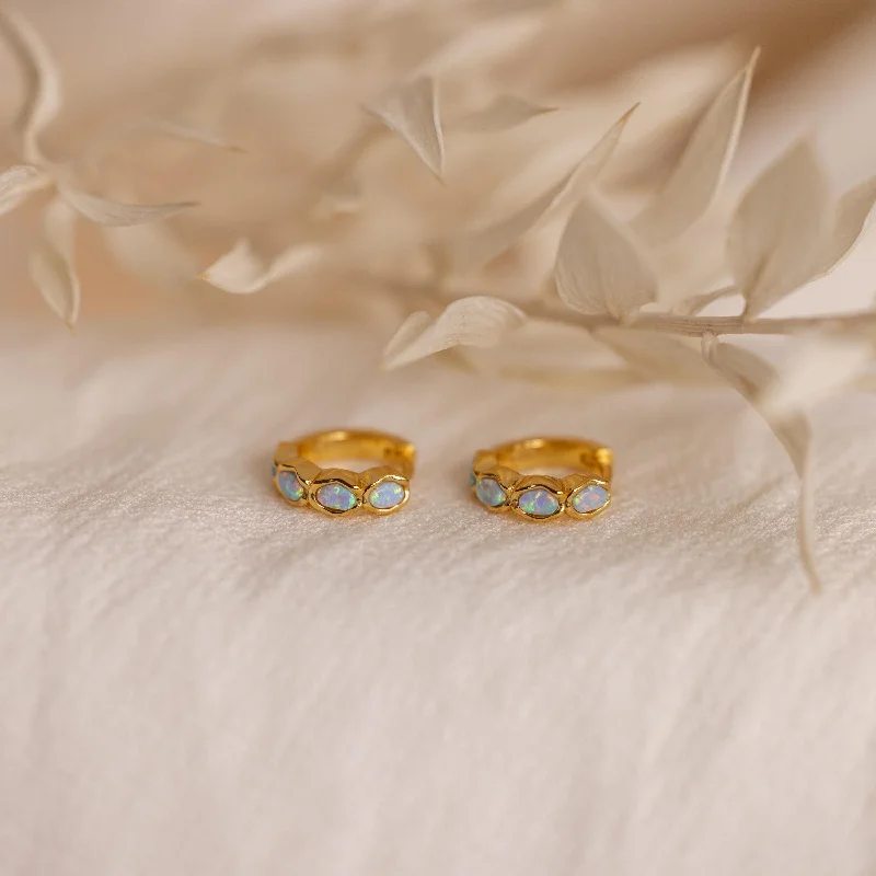 Hoop earrings with rhinestone-studded rims for a glamorous touch-Blue Opal Beaded Huggies